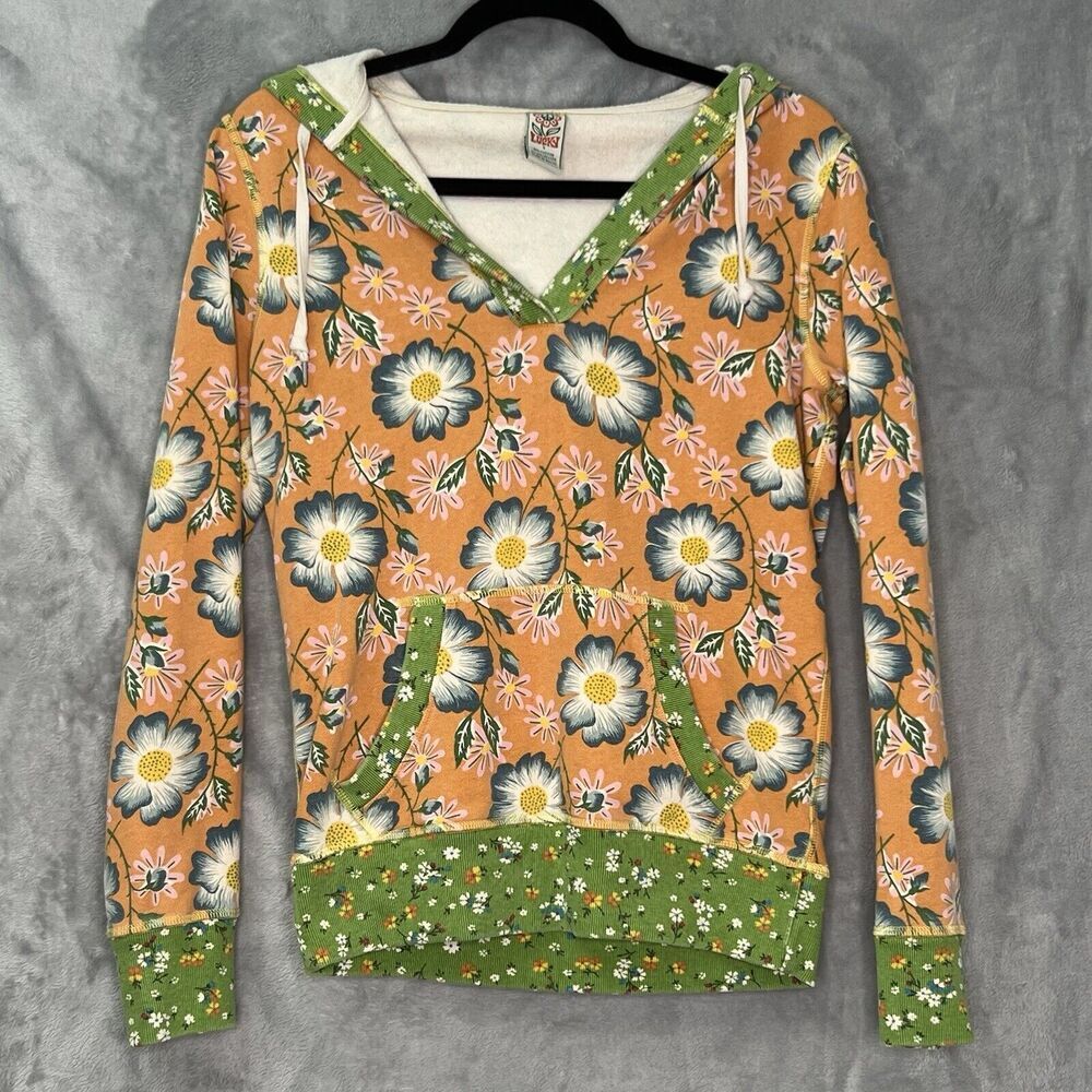 Vintage Y2K Lucky‎ Brand Hoodie Boho Multi Floral Women’s Small Retro Pullover